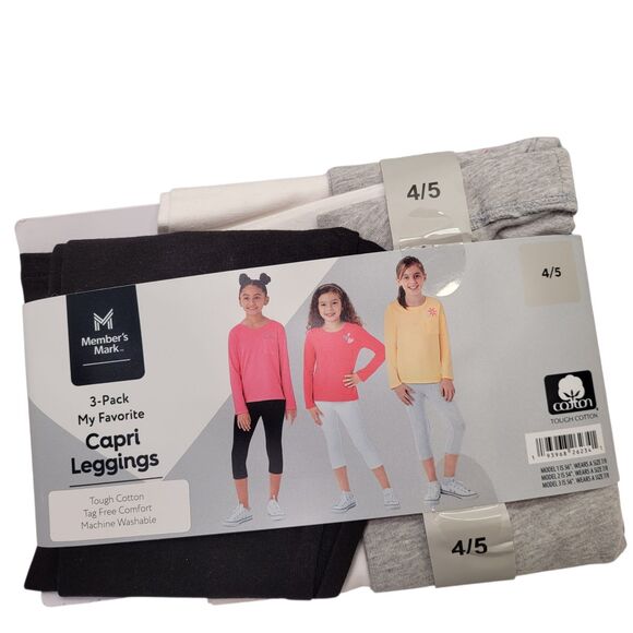 Member's Mark Girls Cotton Favorite Capri Leggings Pull-On Full Size 4/5 3-Pack - Picture 1 of 12